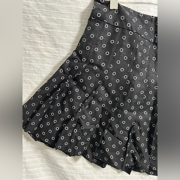 Ralph Lauren Polo Womens Black Blue Pleated Linen Mini Skirt Circle Print Sz 10 - Picture 2 of 5